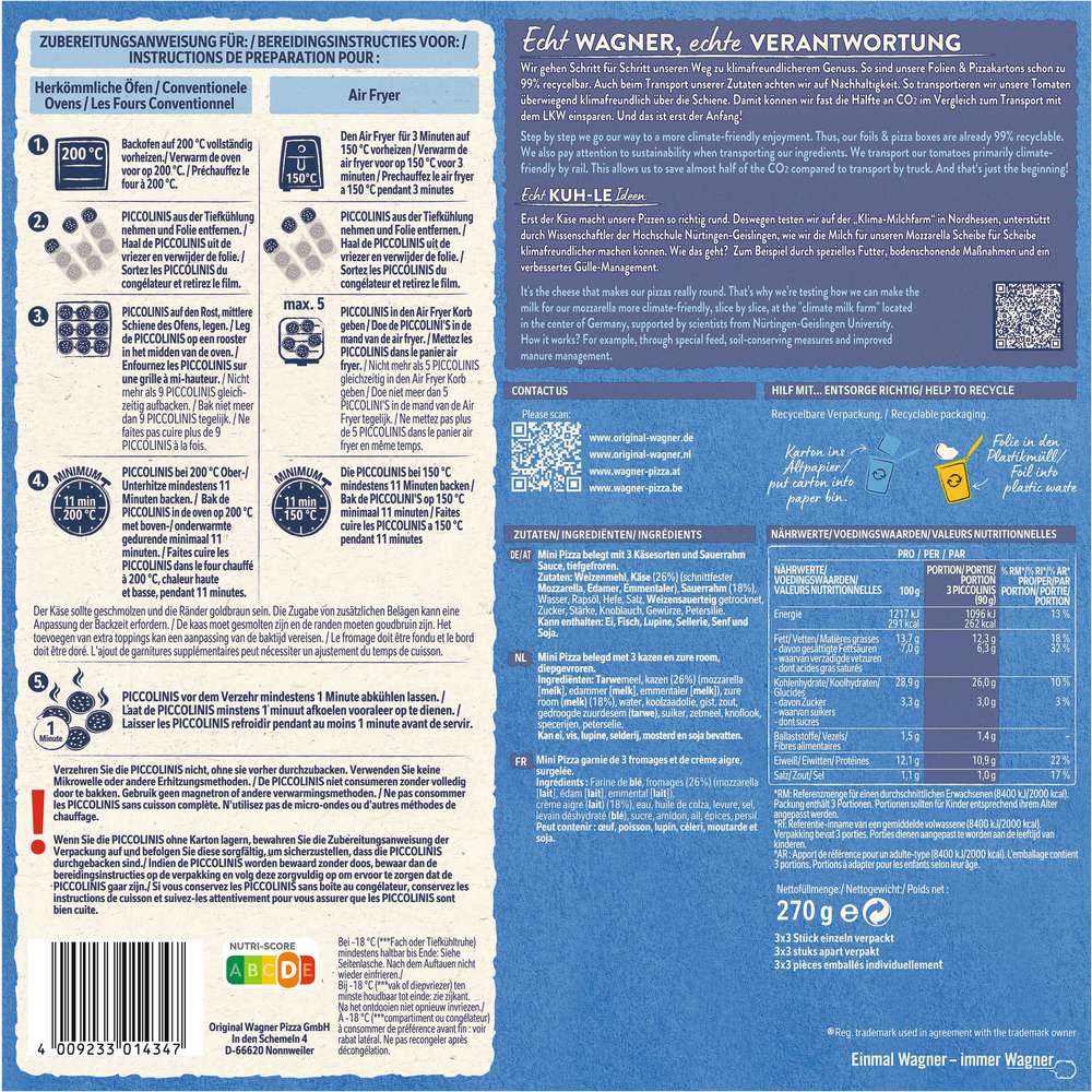 Produktabbildung Wagner Piccolinis drei Käse, tiefgekühlt
