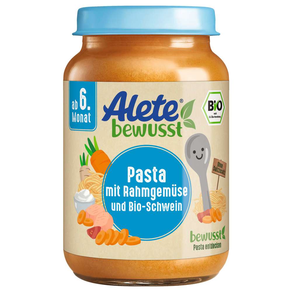 Produktabbildung Alete Bio Babynahrung Menü, Pasta/Rahmgemüse/Schwein