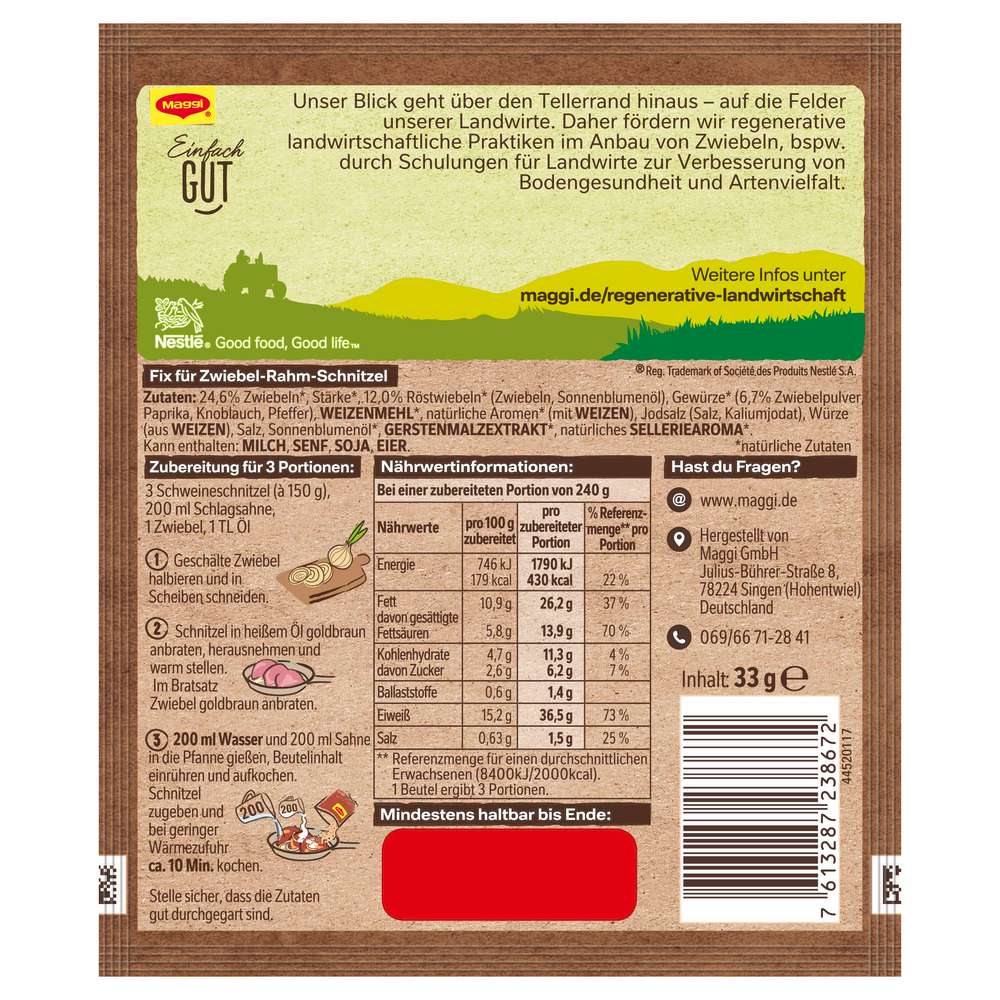 Produktabbildung Maggi Gewürzmischung Fix, Zwiebel-Rahm-Schnitzel 100 % natürliche Zutaten