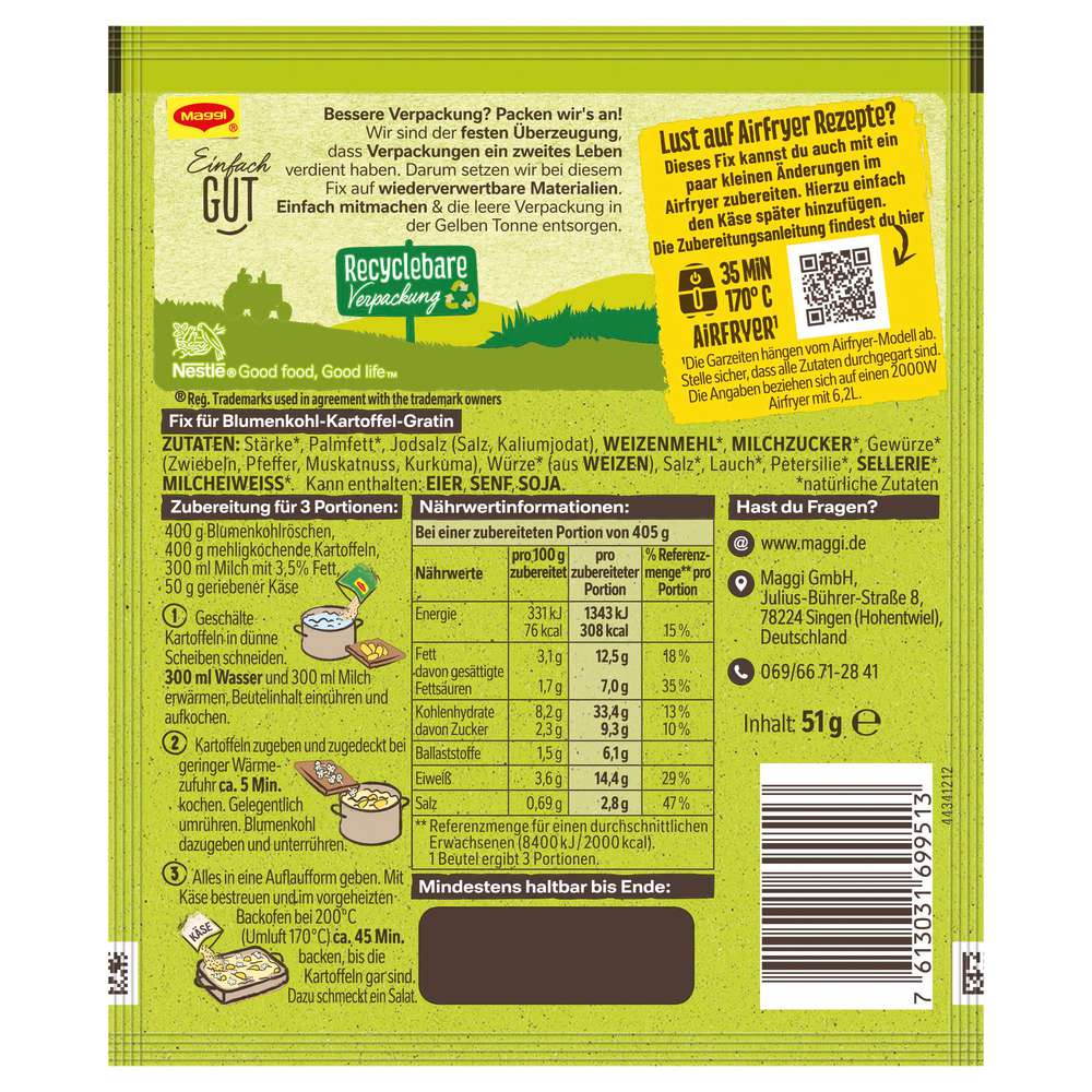 Produktabbildung Maggi Maggi Fix, Blumenkohlgratin