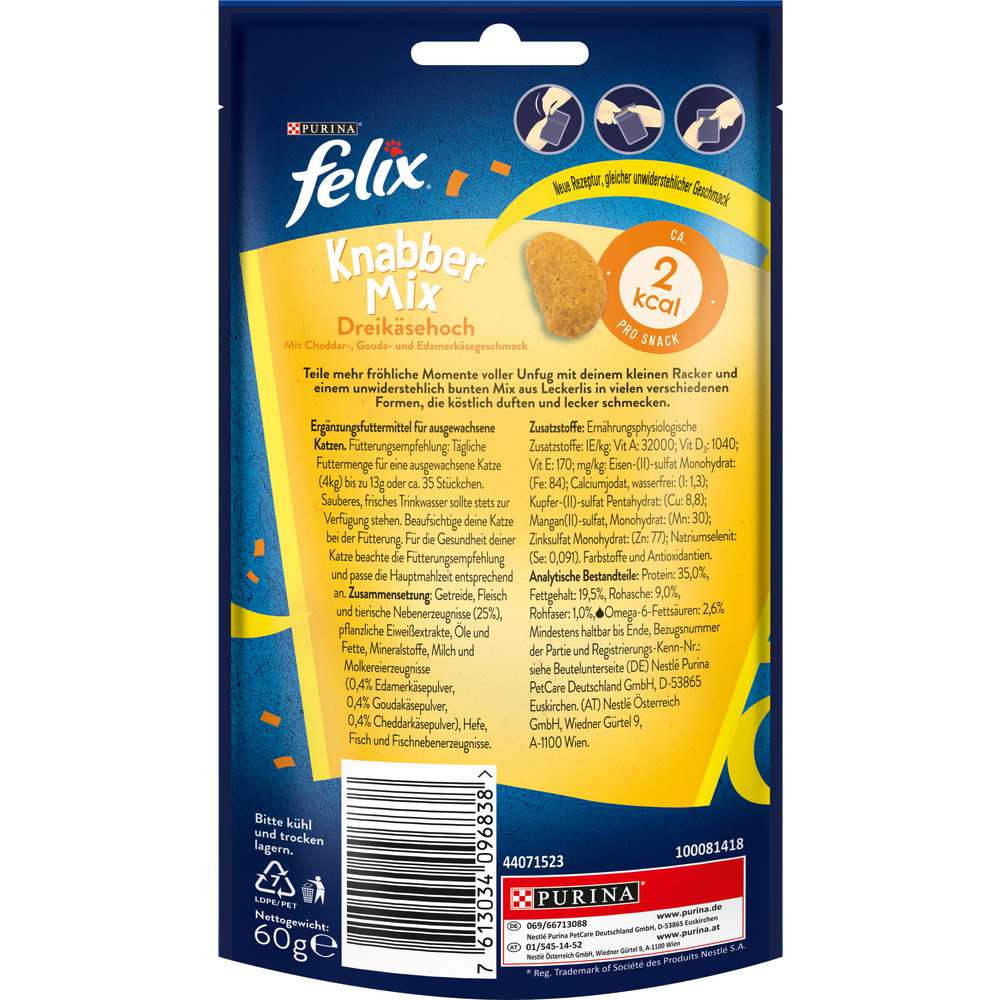 Produktabbildung Felix Katzen-Snack Knabbermix, Dreikäsehoch