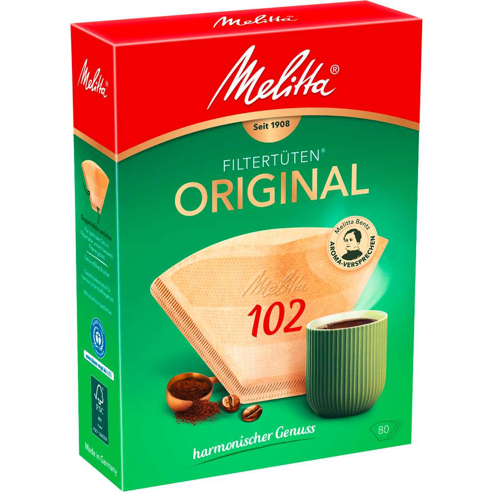 Produktabbildung Melitta Kaffee-Filtertüten 102 Original, mit 3 Aromazonen, naturbraun