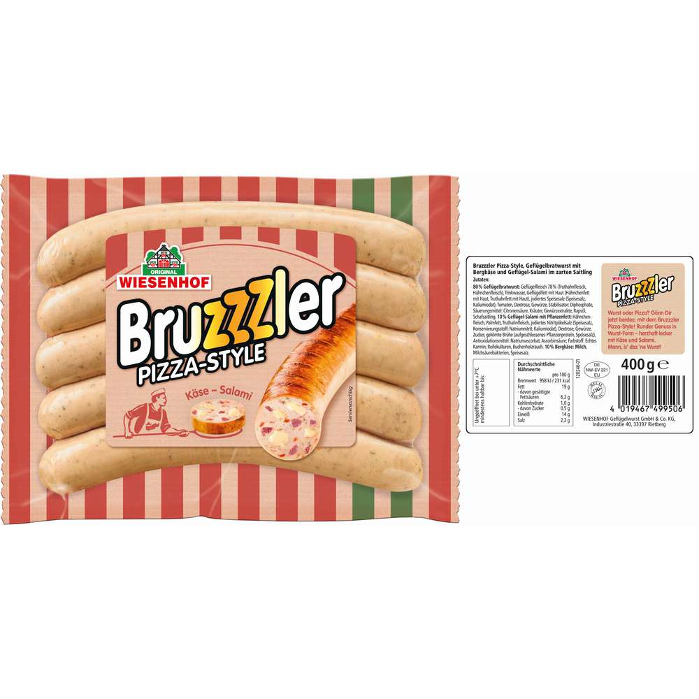 Produktabbildung Wiesenhof Bratwurst Bruzzler, Pizza Style