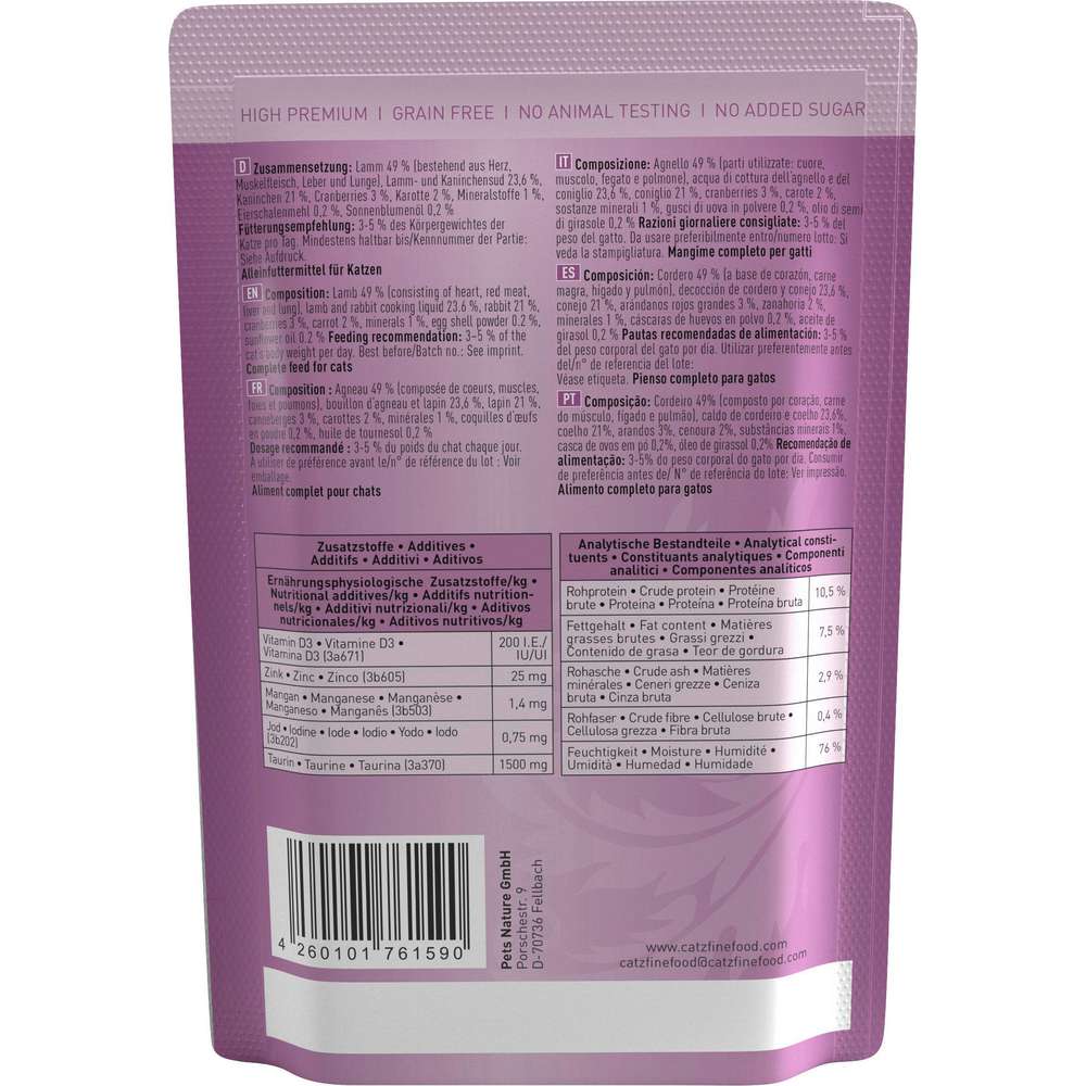 Produktabbildung catz finefood Katzen-Nassfutter N° 11, Lamm/Kaninchen