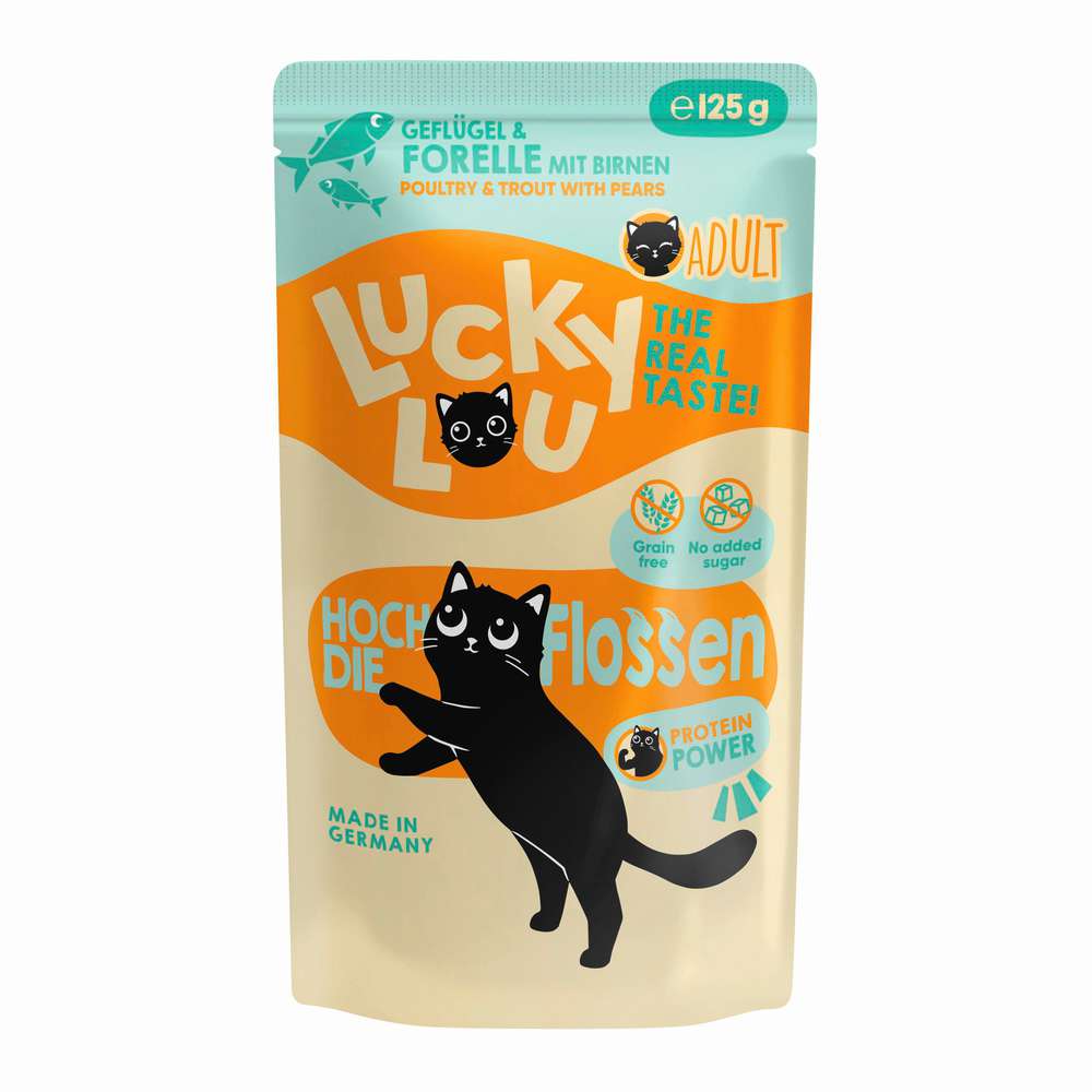 Produktabbildung Lucky Lou Katzen-Nassfutter, Geflügel & Forelle mit Birne