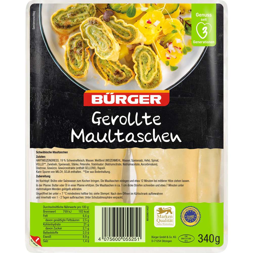 Produktabbildung Bürger 
Gerollte Maultaschen