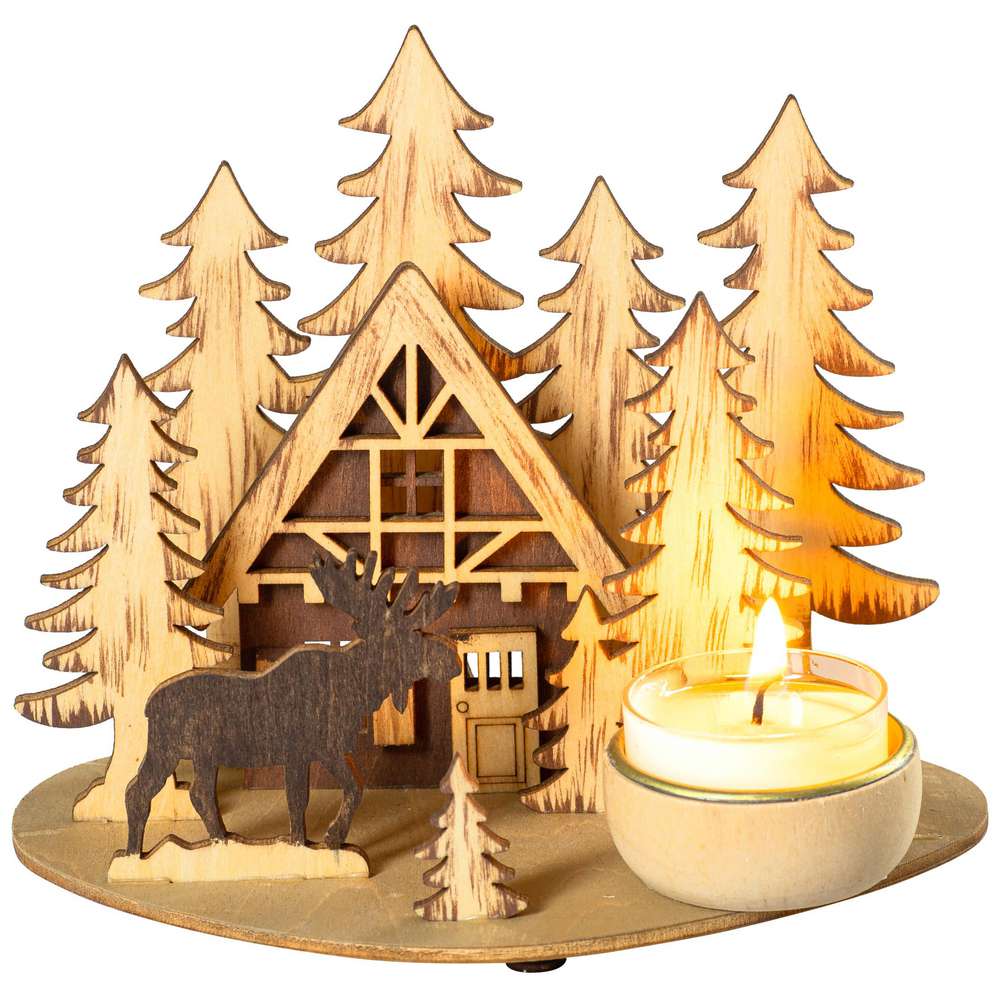 Produktabbildung Saico Teelichthalter Waldhütte