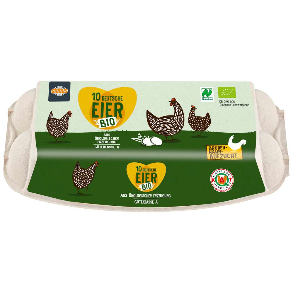 Produktabbildung GLOBUS Bio Bio Eier, Gr. M-XL, Bruderhahn-Aufzucht