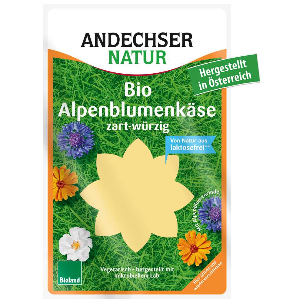 Produktabbildung Andechser Bio-Bergblumenkäse Scheiben, zart-würzig