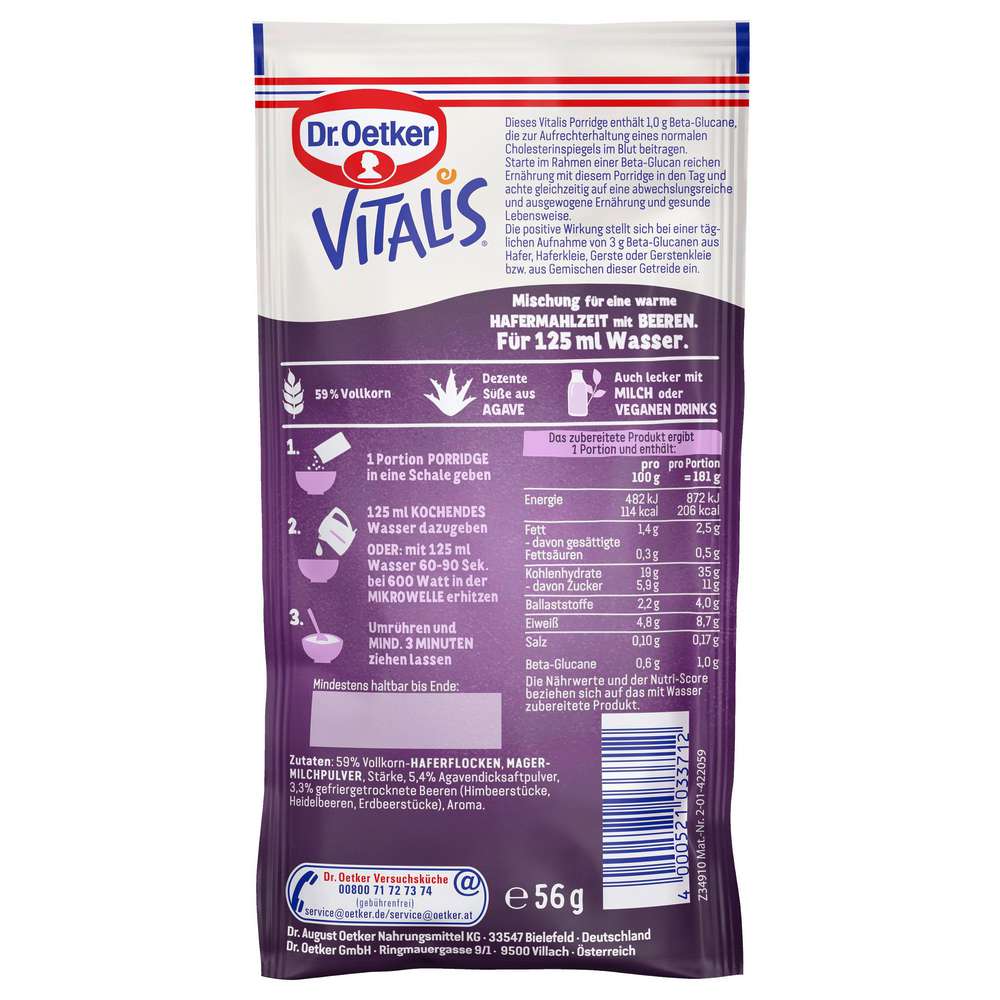Produktabbildung Dr. Oetker Vitalis Porridge Beeren