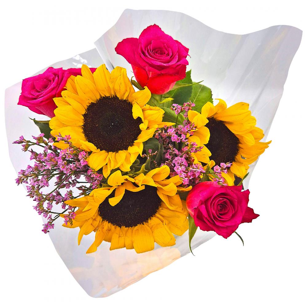 Produktabbildung keine Marke Sonnenblumen-Rosen-Strauß, pro Strauß