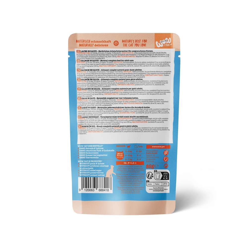 Produktabbildung WOW Katzen-Nassfutter, Lachs/Sauce