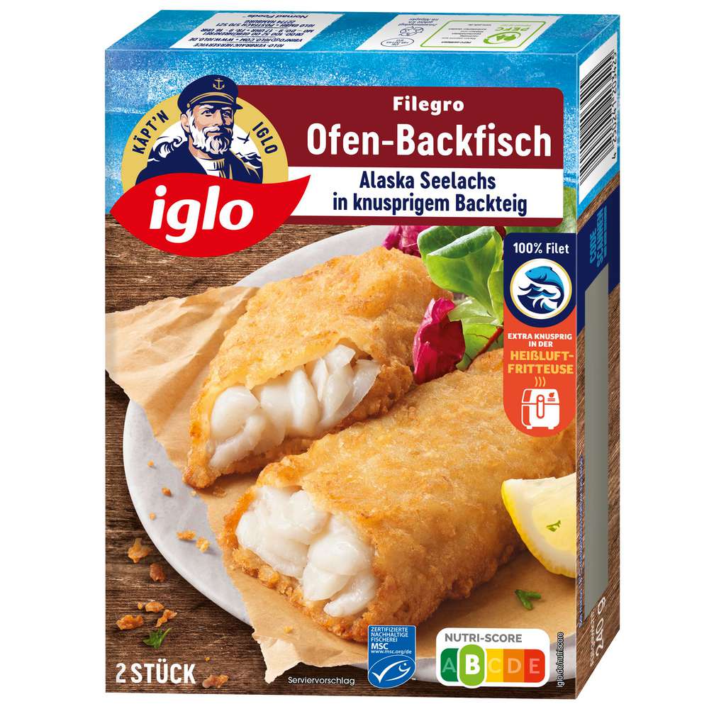 Produktabbildung Iglo Seelachsfilets Filegro Ofen-Backfisch, tiefgekühlt