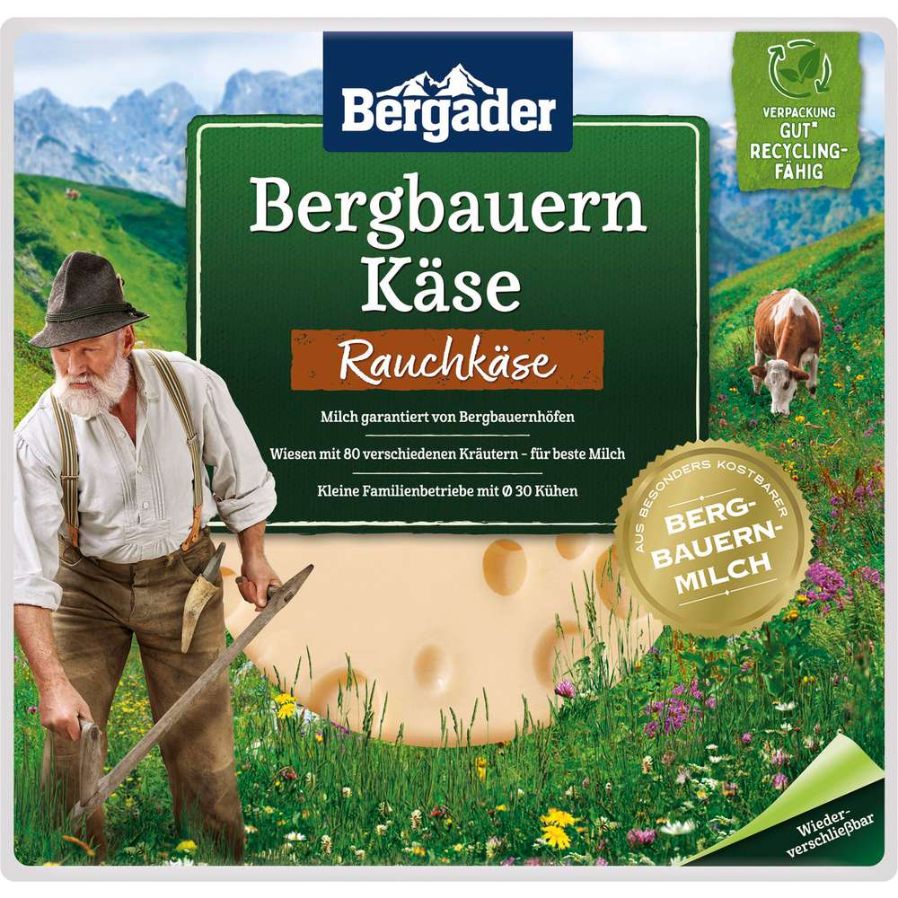 Produktabbildung Bergader Käsescheiben Bergbauern Käse, Rauchkäse