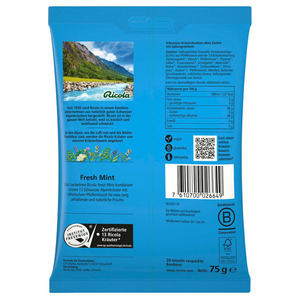 Produktabbildung Ricola Bonbons Fresh Mint ohne Zucker