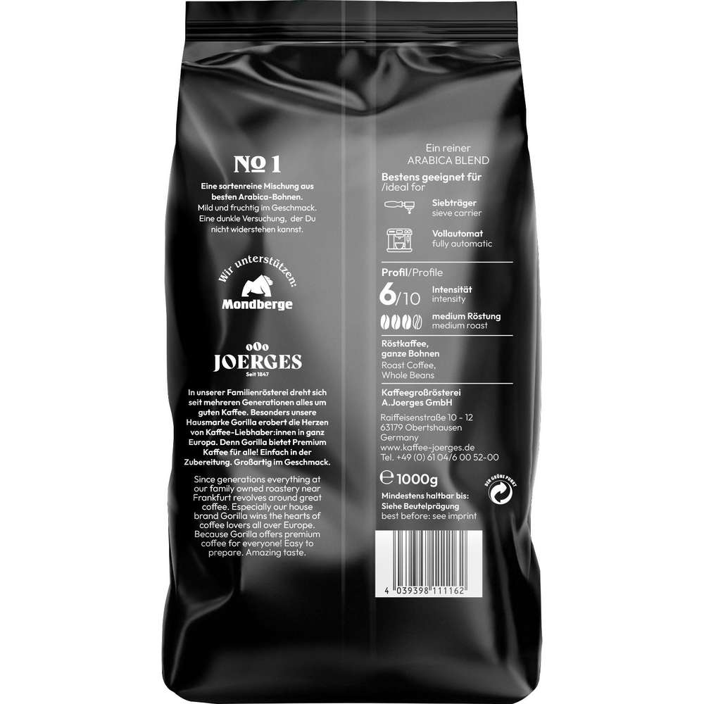 Produktabbildung Gorilla Espresso Crema No.1, ganze Bohne