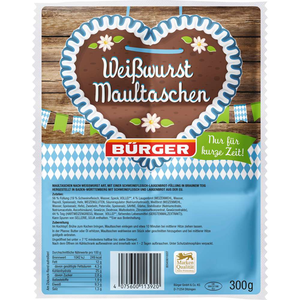 Produktabbildung Bürger Weißwurst Maultaschen