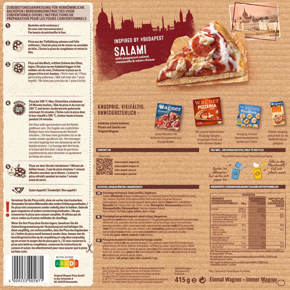 Produktabbildung Wagner Big City Pizza Budapest, tiefgekühlt