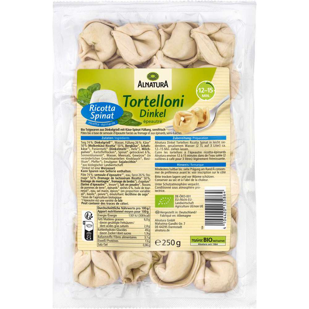 Produktabbildung Alnatura Dinkel Tortellini, Ricotta-Spinat