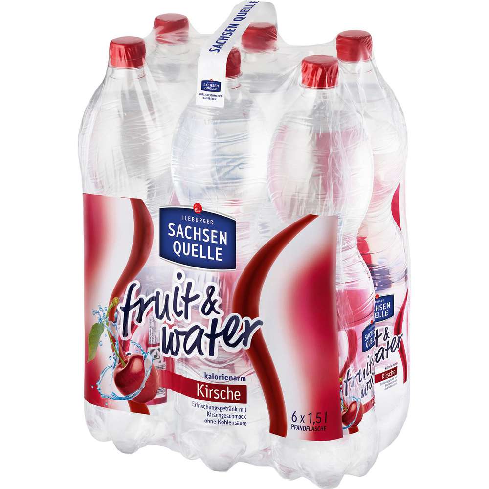 Produktabbildung Ileburger Sachsen Quelle Mineralwasser fruit & water, Kirsch-Geschmack, naturell (6x 1,500 Liter)