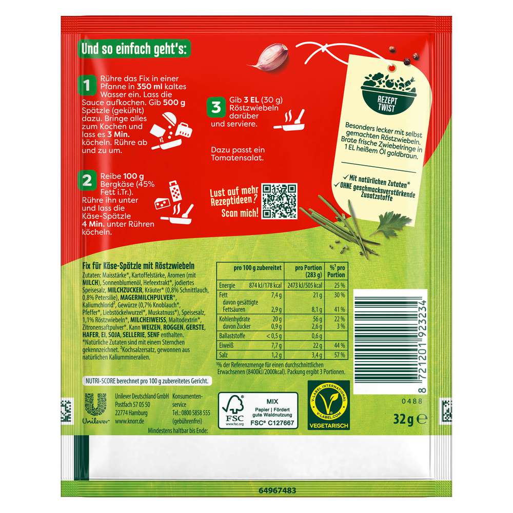 Produktabbildung Knorr Fix Würzmischung, Käse Spätzle Tiroler Art