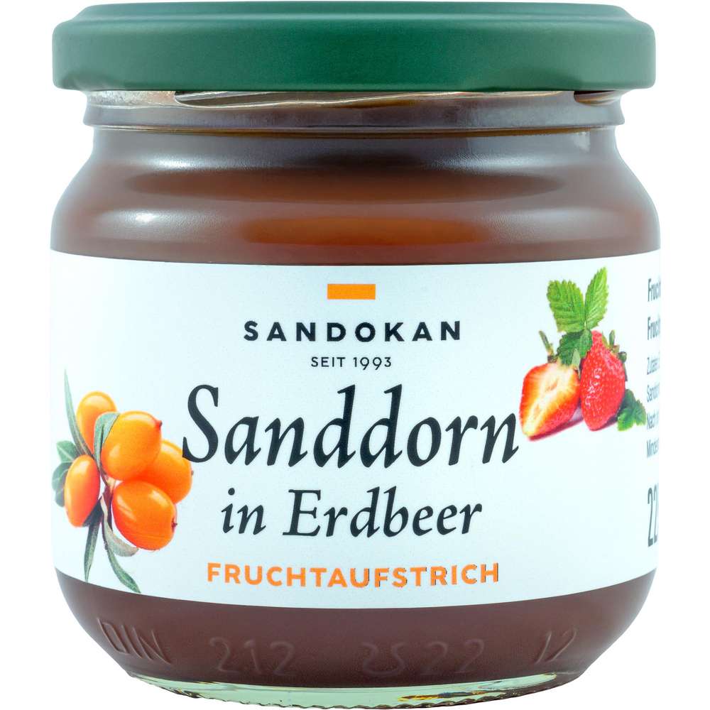 Produktabbildung Sandokan Fruchtaufstrich Sanddorn in Erdbeer