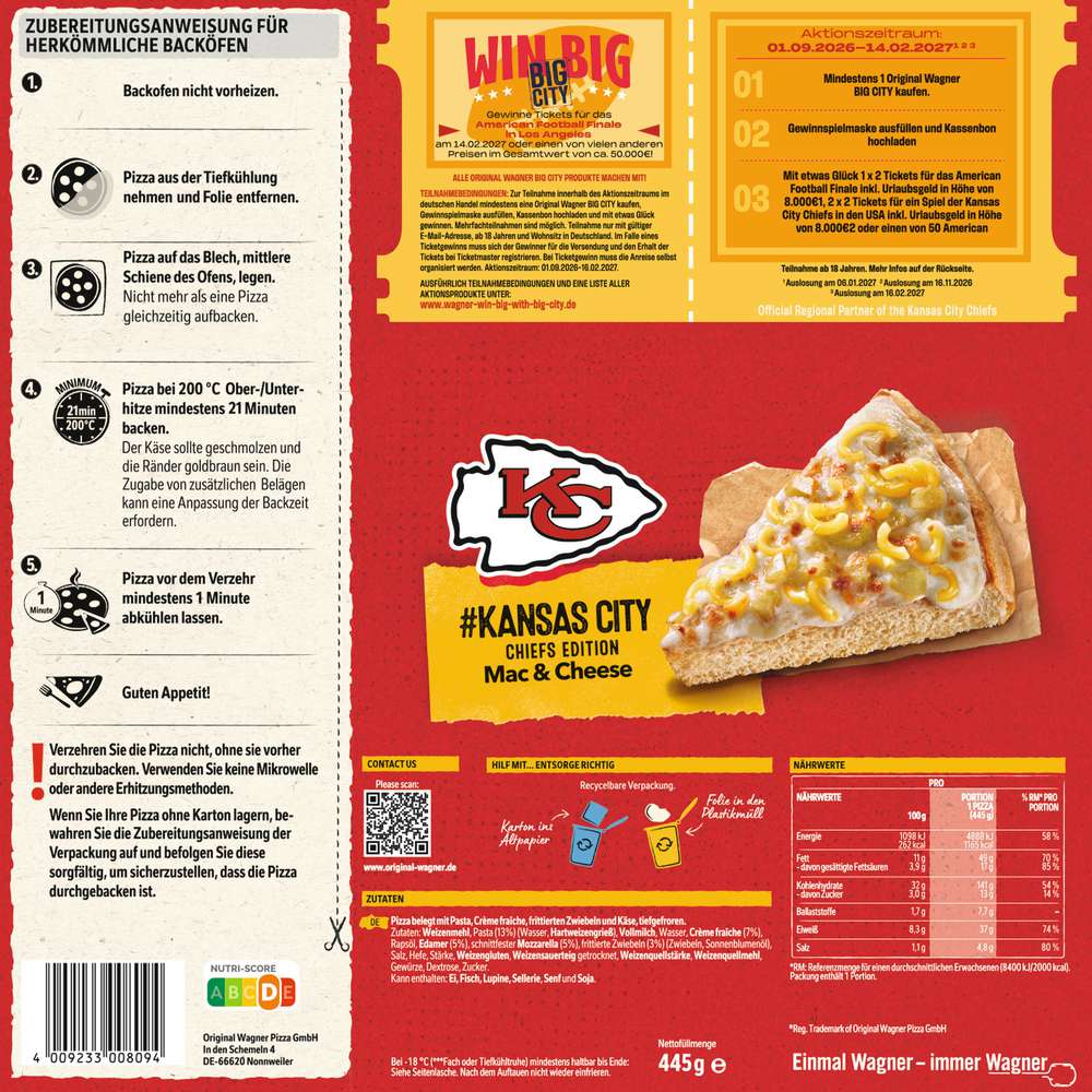 Produktabbildung Wagner Big City Pizza Kansas City Mac&Cheese, tiefgekühlt