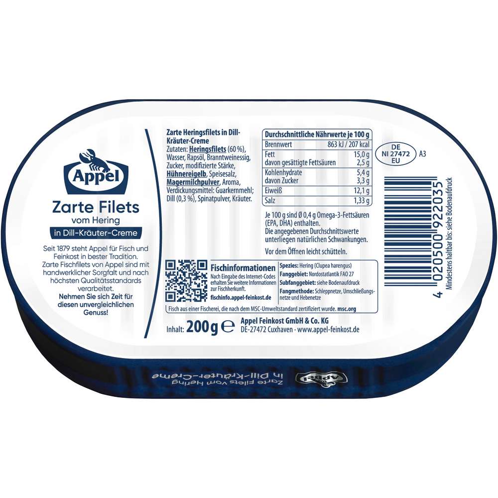 Produktabbildung Appel Heringsfilets in Dill-Kräuter-Creme