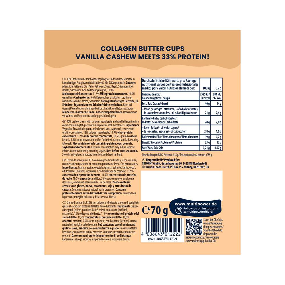 Produktabbildung Multipower Collagen Cups Vanilla Cashew