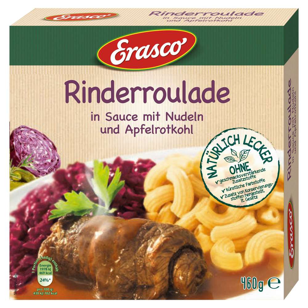 Produktabbildung Erasco Rinderroulade in Sauce mit Nudeln & Apfelrotkohl