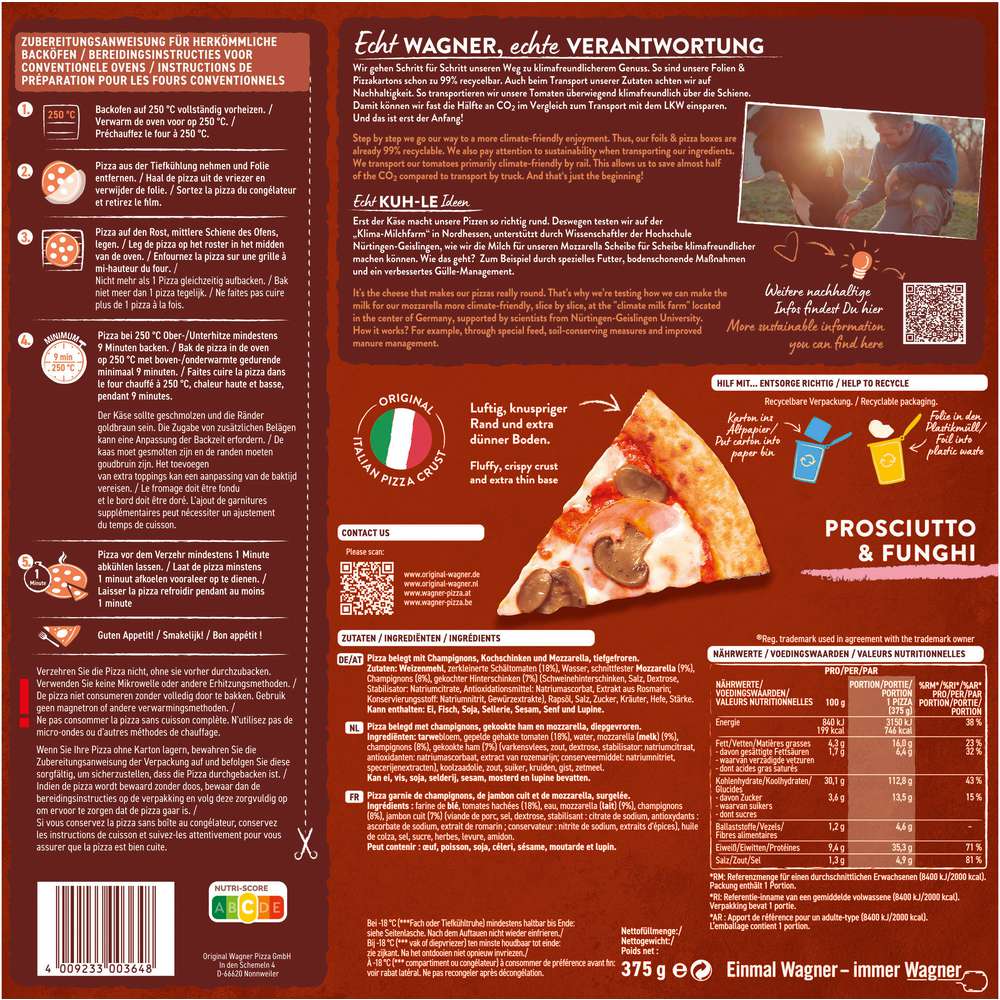 Produktabbildung Wagner Pizza Pizzeria Style, Prosciutto & Funghi