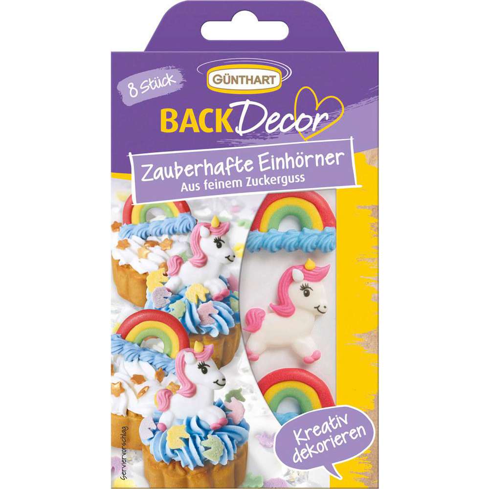 Produktabbildung Günthart Kuchen Deko Zucker-Einhörner und Regenbögen