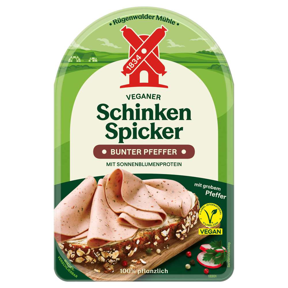 Produktabbildung Rügenwalder Mühle Veganer Schinken Spicker mit buntem Pfeffer