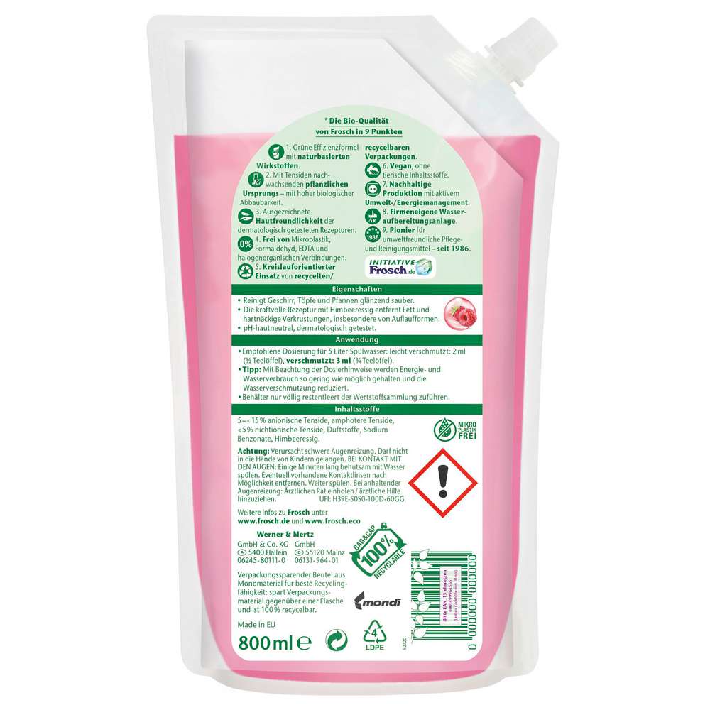 Produktabbildung Frosch Geschirrspülmittel Spül-Gel Nachfüllbeutel, Himbeere 