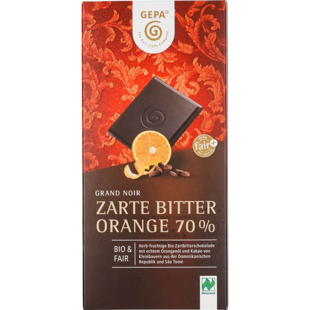 Produktabbildung Gepa Bio Tafelschokolade, Grand Noir, Zartbitter-Orange