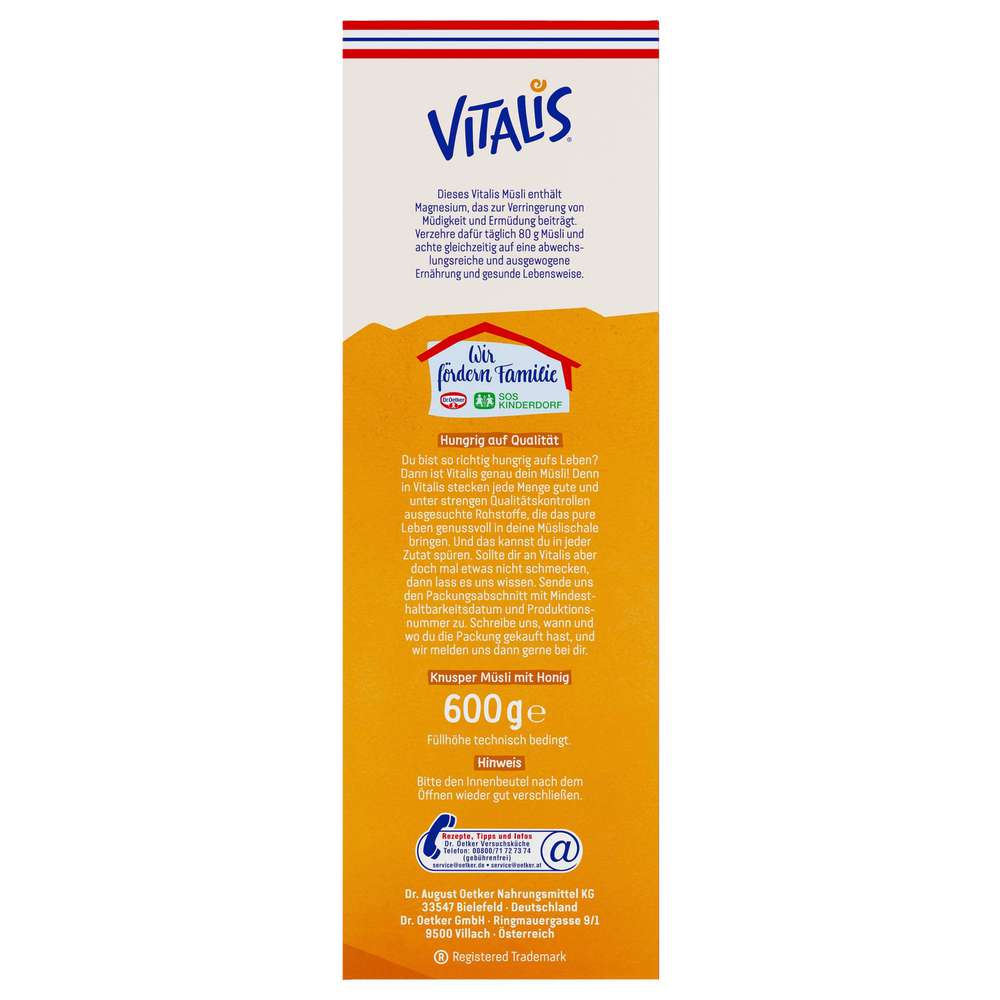 Produktabbildung Dr. Oetker Knusper-Müsli Vitalis, Honeys