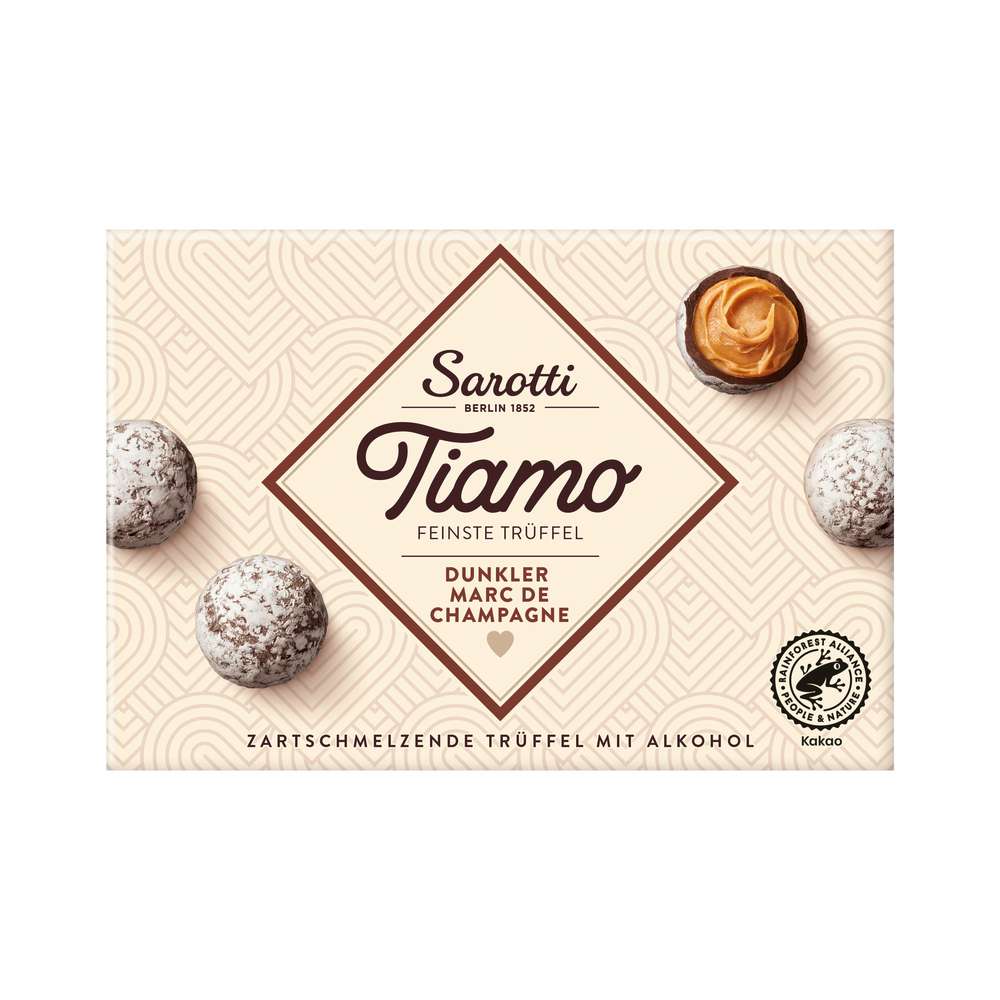 Produktabbildung Sarotti Tiamo feinste Trüffel, Dunkler Marc de Champagne
