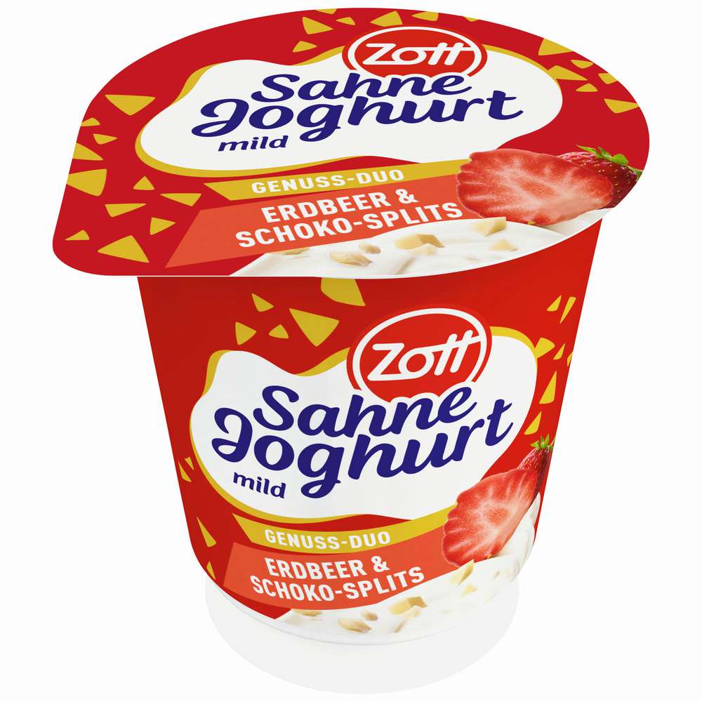 Produktabbildung Zott Sahnejoghurt mild, Genuss-Duo Erdbeer & Schoko-Splits