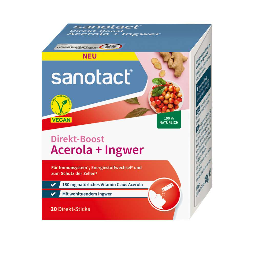 Produktabbildung sanotact Direkt-Boost Acerola + Ingwer Sticks