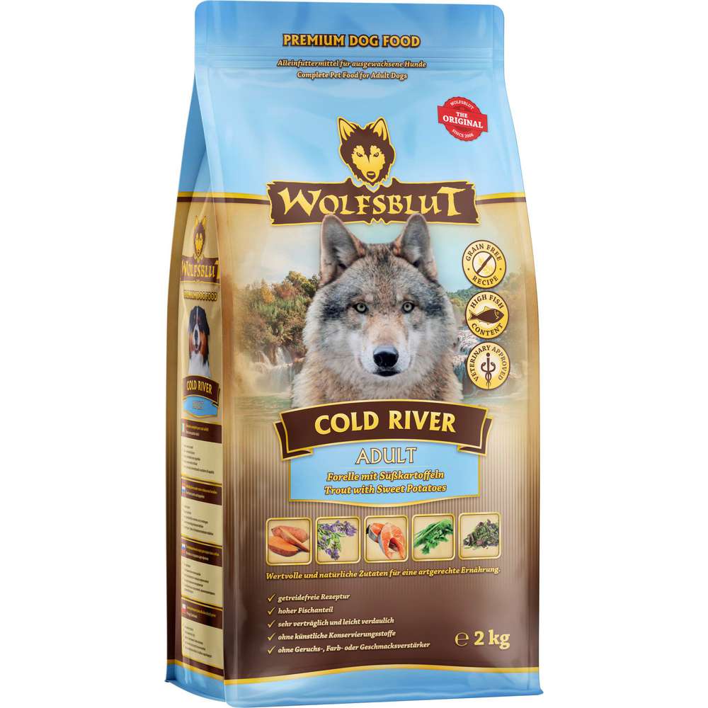 Produktabbildung Wolfsblut Hunde-Trockenfutter, Cold River, Forelle/Süßkartoffel