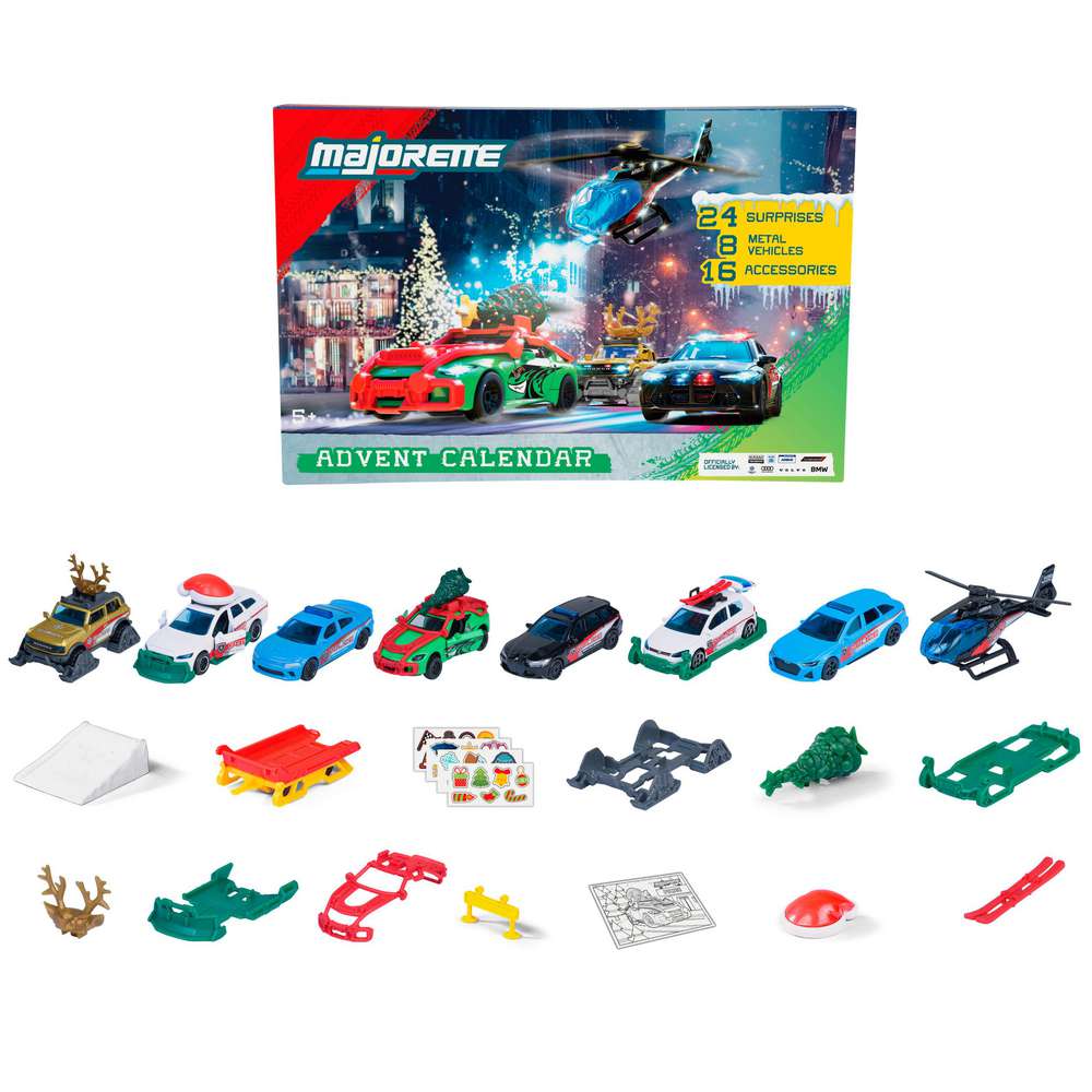 Produktabbildung Majorette Adventskalender, 8 Fahrzeuge & 16 Teile Zubehör