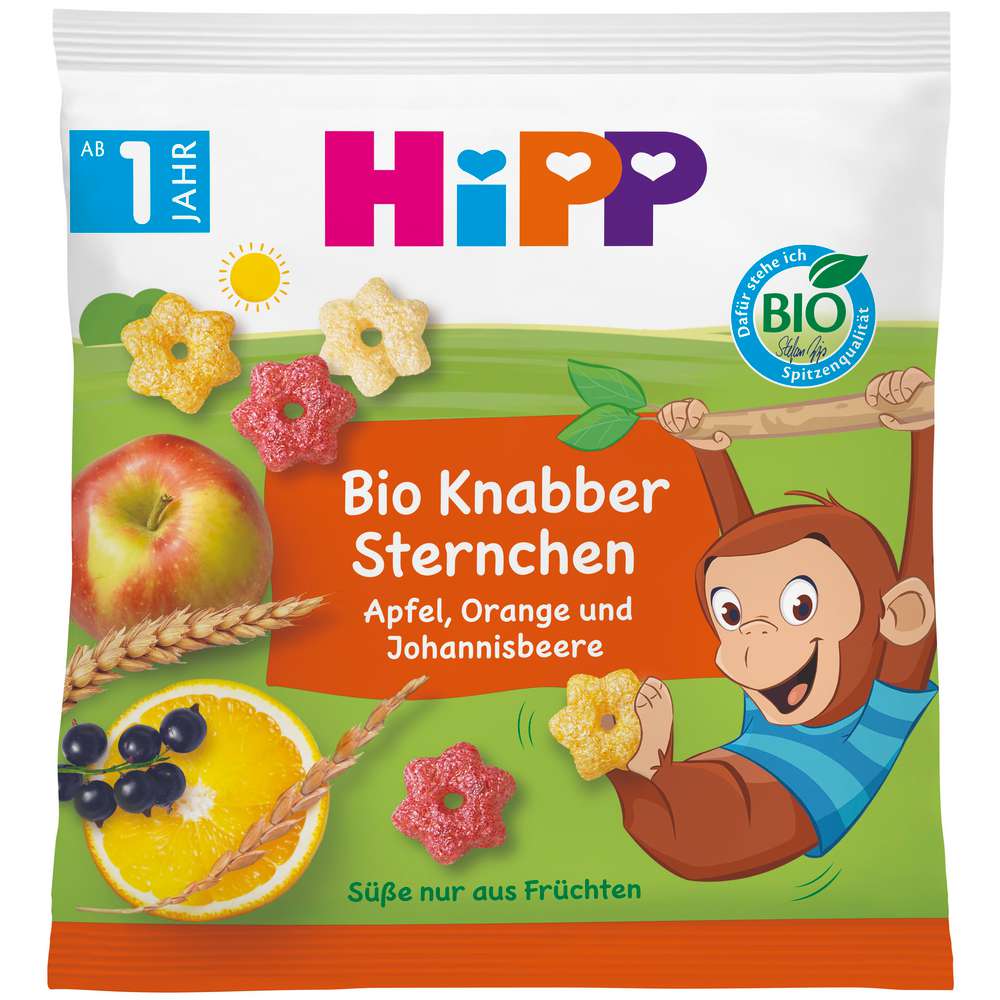 Produktabbildung Hipp Bio Knabber-Sternchen, Apfel, Orange & Johannisbeeren
