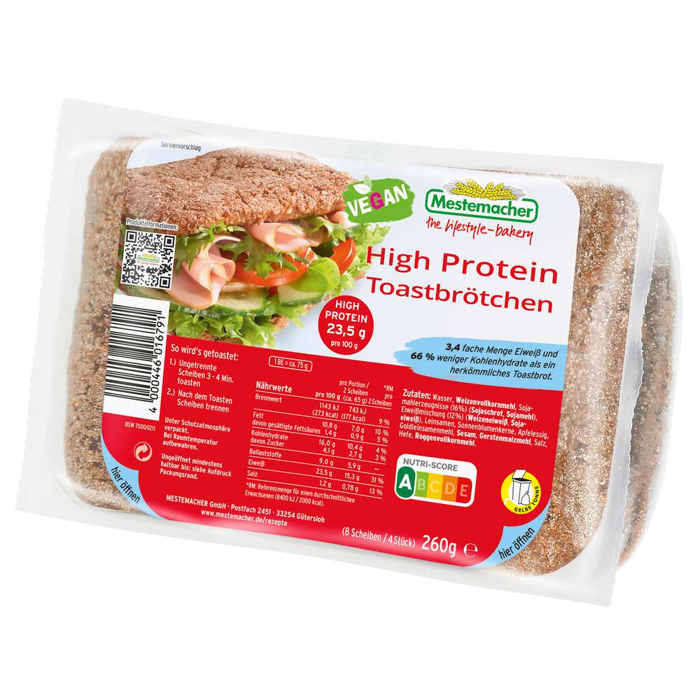 Produktabbildung Mestemacher Eiweiß Toastbrötchen