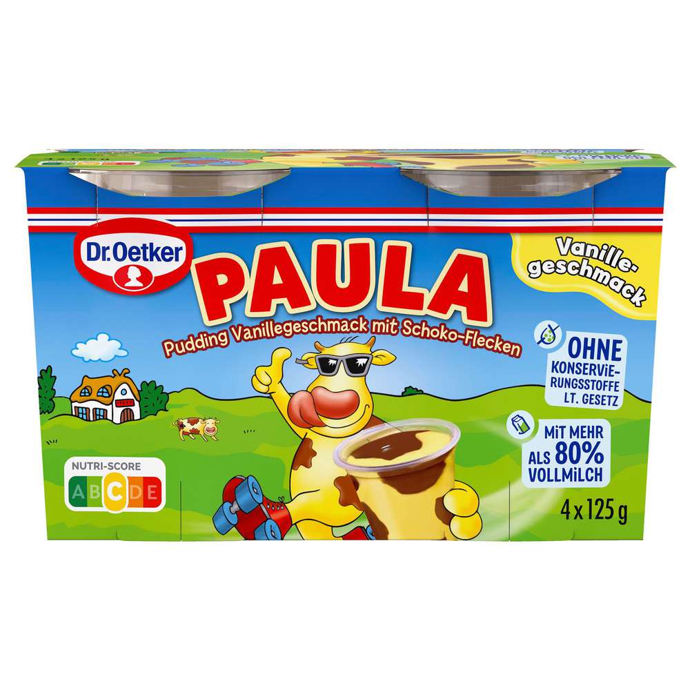 Produktabbildung Dr. Oetker Pudding Paula, Vanille mit Schockoflecken