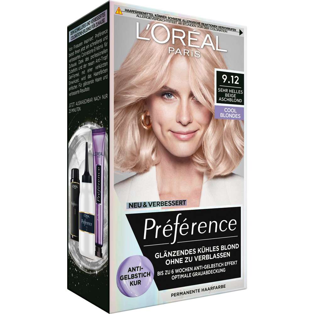 Produktabbildung L'Oreal Paris Haarfarbe Preference, 9.12 Helles Beige Aschblond
