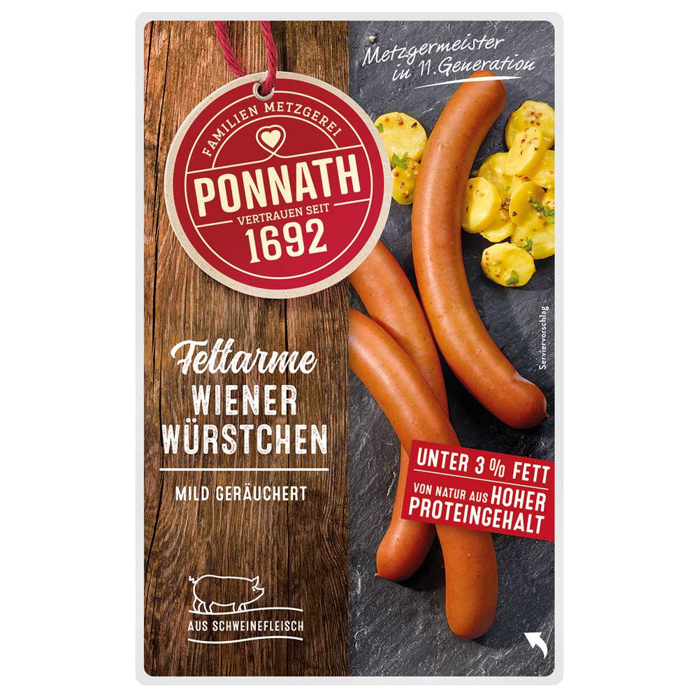 Produktabbildung Ponnath Delikatess Wiener Würstchen, mild geräuchert fettarm