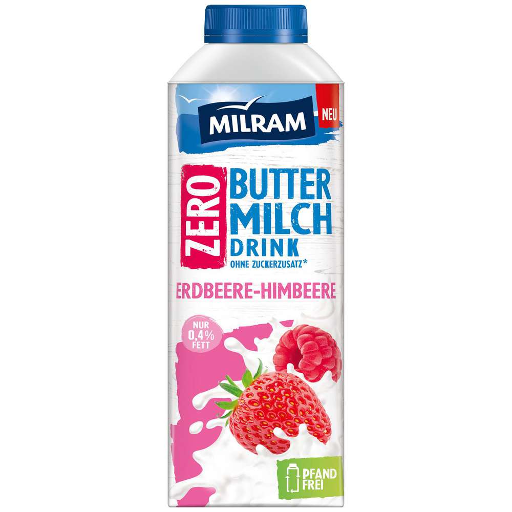 Produktabbildung Milram Buttermilch Drink Zero, Erdbeere-Himbeere