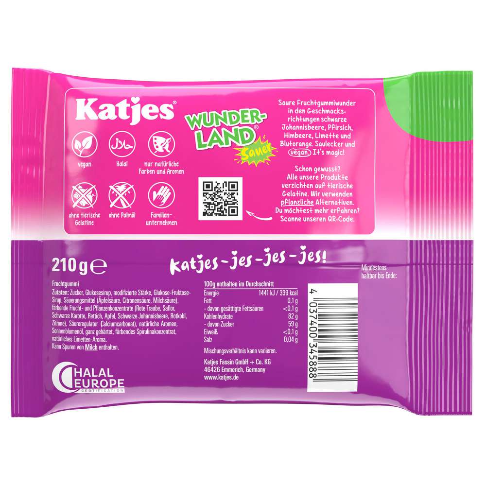Produktabbildung Katjes Fruchtgummi Wunderland Sauer, vegan