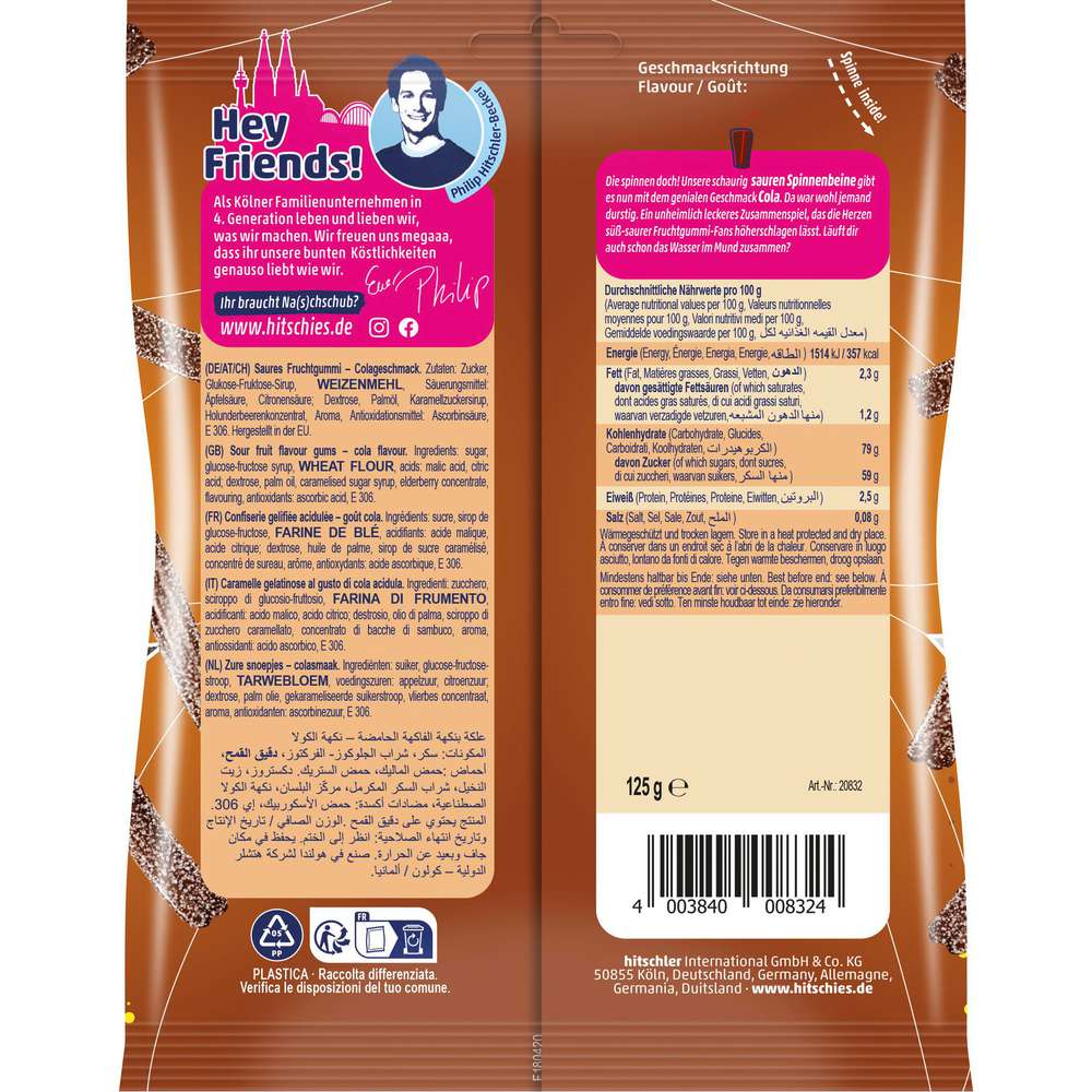 Produktabbildung hitschies Fruchtgummi, Saure Spinnenbeine, Cola
