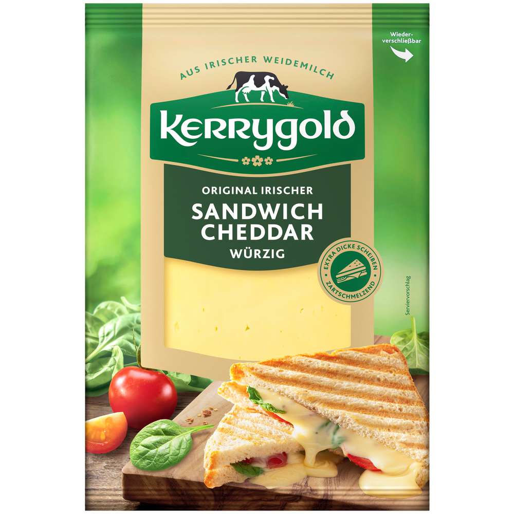 Produktabbildung Kerrygold Käsescheiben Sandwich Cheddar, würzig